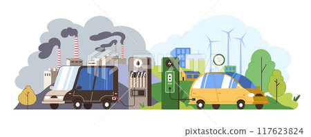 Comparison electric car and gasoline auto 117623824