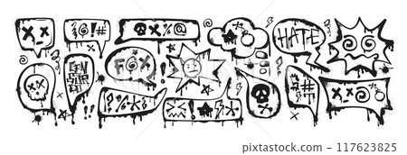 Spray paint graffiti speech bubbles with swear words, curses, insults, censored with inky icons Spray paint graffiti speech bubbles with swear words, curses, insults, censored with inky icons 117623825