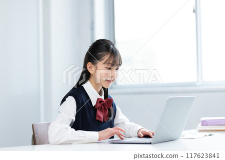 Female junior high school student studying on a tablet 117623841