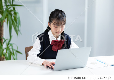 Female junior high school student studying on a tablet 117623842