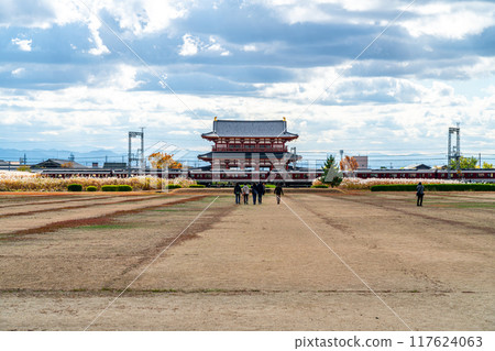 【奈良縣】近鐵奈良線列車經過平城宮，天空充滿動感 117624063