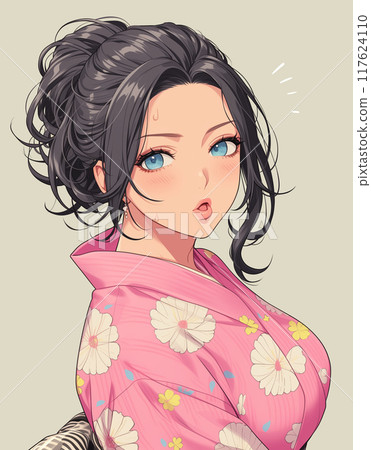 一個穿著和服的女孩的卡通插圖 一個穿著和服的女孩的卡通插圖 117624110