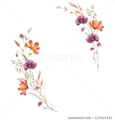 Beautiful floral composition with watercolor hand drawn gentle autumn fall flowers. Stock floral illustration. Nature clip art. Beautiful floral composition with watercolor hand drawn gentle autumn fall flowers. Stock floral illustration. Nature clip art. 117624181