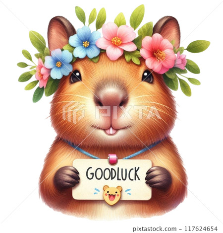 Cute Capybara holding a good luck sign Cute Capybara holding a good luck sign 117624654
