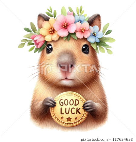 Cute Capybara holding a good luck sign Cute Capybara holding a good luck sign 117624658