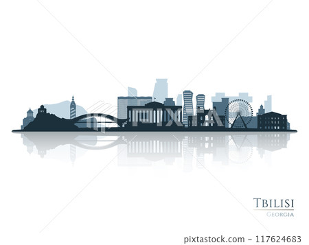 Tbilisi skyline silhouette with reflection.  117624683