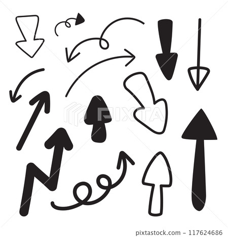 Direction and arrow hand drawn with stroke for element and illustration 117624686