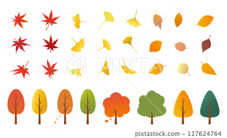 楓葉和銀杏葉等秋葉的向量插圖集 楓葉和銀杏葉等秋葉的向量插圖集 117624764