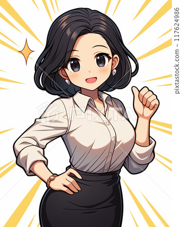 一個女人豎起大拇指的卡通插圖 117624986