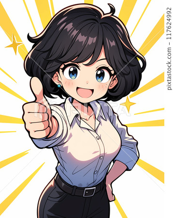 一個女人豎起大拇指的卡通插圖 117624992