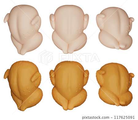 raw chicken and Fried Chicken 3D graphic raw chicken and Fried Chicken 3D graphic 117625091