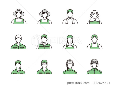 Agriculture, fishing and forestry people icon set Agriculture, fishing and forestry people icon set 117625424