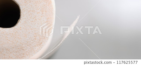 Close-up of a roll toilet paper on a gray background 117625577