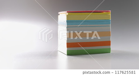 Multi-colored stack of paper for notes, close-up Multi-colored stack of paper for notes, close-up 117625581