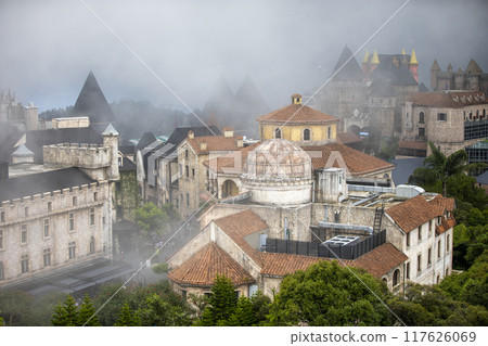 This is a beautiful view of Bana Hills Theme Park, a famous tourist attraction in Vietnam. 117626069