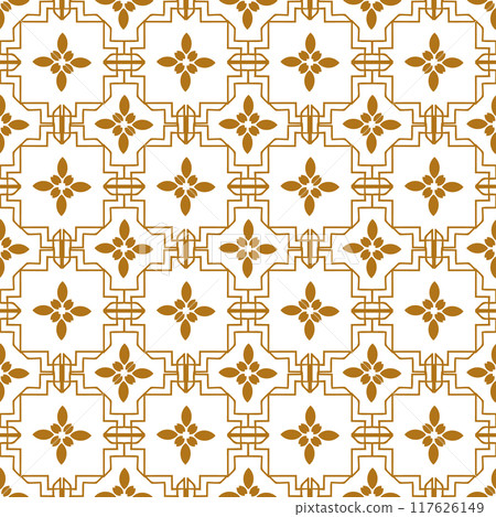 Flowers seamless pattern. Repeating gold background. Abstract luxury design for prints. Repeated geometric texture. Repeat delicate graphic geo design 117626149