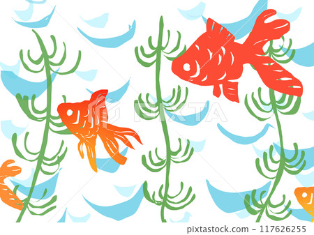 Goldfish and aquatic plants in the water - Great for summer greetings or late summer greetings Goldfish and aquatic plants in the water - Great for summer greetings or late summer greetings 117626255