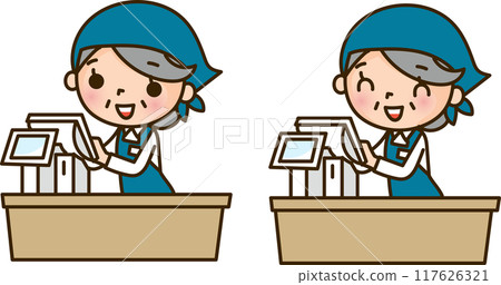 在收銀機工作的高級婦女 117626321