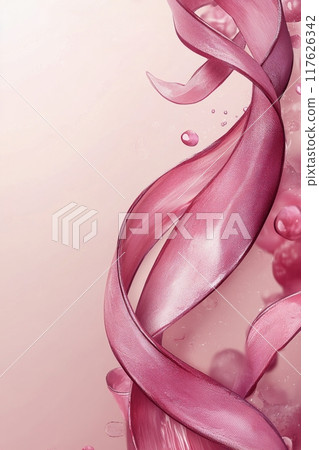 Colorful abstract artwork with swirling ribbons and delicate petals in soft hues 117626342