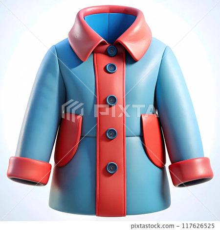 Winter coat with side pockets and front buttons, stylish blue and pink design, warm clothes for winter fashion 117626525