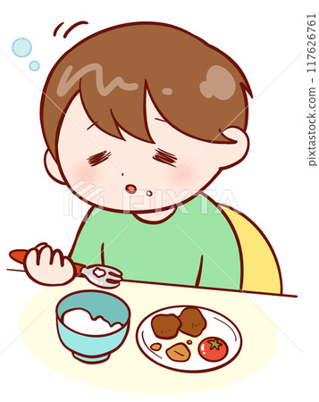 男孩吃飯時睡著了 117626761