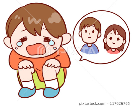 Lost boy crying after being separated from his parents 117626765