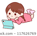 Girl watching videos on tablet 117626769