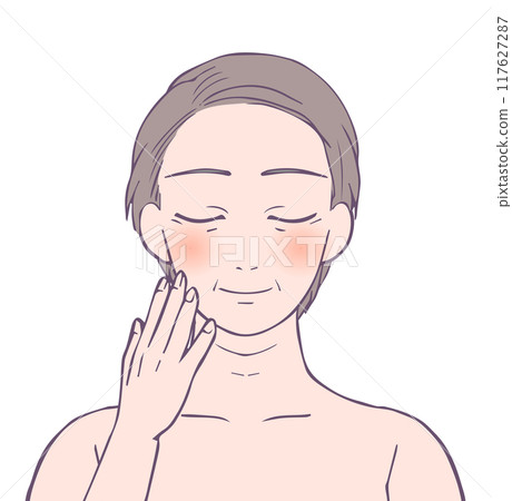 一位蒼白中年婦女閉著眼睛的上半身，美女插畫 117627287