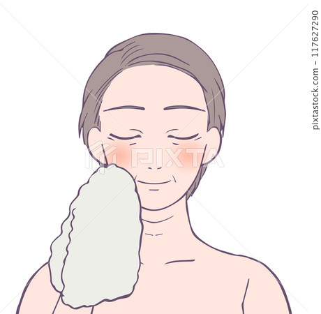 一位蒼白中年婦女閉著眼睛的上半身,美女插畫 一位蒼白中年婦女閉著眼睛的上半身,美女插畫 117627290