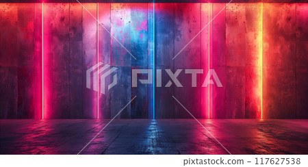 Empty Brick Room With Pink Neon Lights. Generative AI 117627538