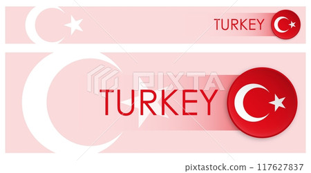 Turkey flag horizontal web banner in modern neomorphism style. Webpage Turkish country header button for mobile application or internet site. Vector Turkey flag horizontal web banner in modern neomorphism style. Webpage Turkish country header button for mobile application or internet site. Vector 117627837