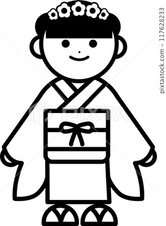 Monochrome illustration of a girl celebrating Shichigosan 117628233