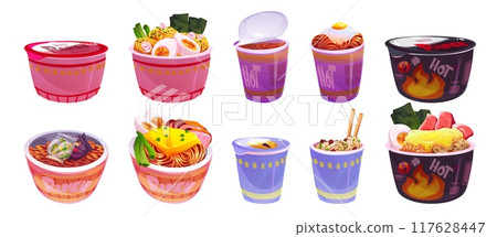 Instant noodle in closed and open paper cup 117628447