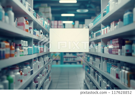 A white sign is on a shelf in a store with Generative AI A white sign is on a shelf in a store with Generative AI 117628852