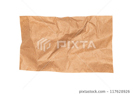 Abstract crumpled and creased recycle brown craft paper texture background isolated on white background 117628926