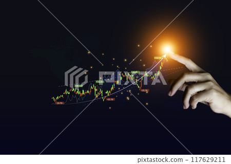 Business or trader is showing growing virtual hologram stocks, investing in trading.Business success concept . concept wealth stock investment.Business growth in the digital age. business growth. Business or trader is showing growing virtual hologram stocks, investing in trading.Business success concept . concept wealth stock investment.Business growth in the digital age. business growth. 117629211