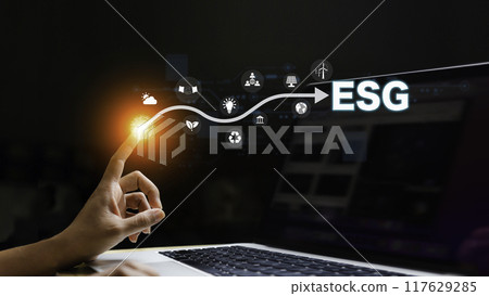 business people pointing to ESG ,eco green energy system icon. Net zero 2050, ESG concept for environmental, sustainable and ethical, environmentally friendly, eco earth day ,friendly energy, business people pointing to ESG ,eco green energy system icon. Net zero 2050, ESG concept for environmental, sustainable and ethical, environmentally friendly, eco earth day ,friendly energy, 117629285