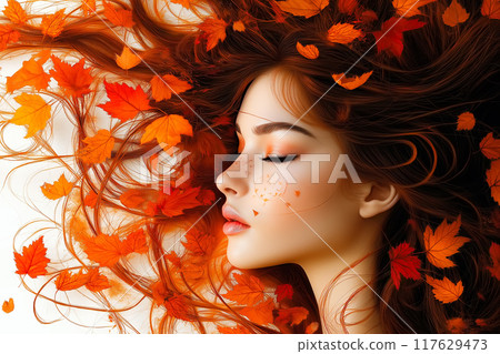 Portrait of beautiful cheerful redhead girl smiling and looking at camera. 117629473