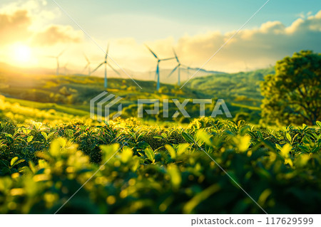 Green renewable energy concept with wind generator turbines 117629599