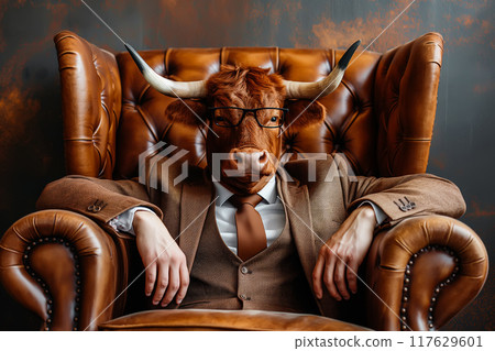 Bull dressed in formal business attire. Leadership concept. 117629601