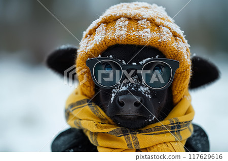 Bull in a plaid suit and wearing glasses. Bull in a plaid suit and wearing glasses. 117629616