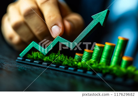 Growth or investment, wealth or earning rising up graph, business sales or profit increase concept. 117629682