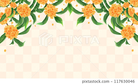 Osmanthus and checkered pattern Autumn Japanese style frame background 16:9 117630046