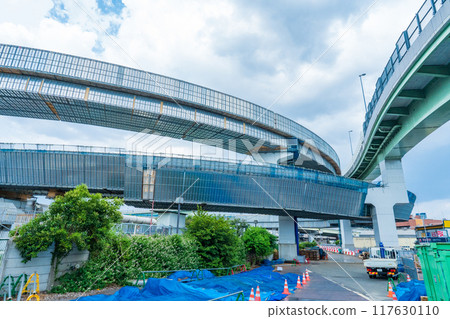 Ebie Junction under construction on the Hanshin Expressway Yodogawa Left Bank Line in Kita-ku, Osaka City 117630110