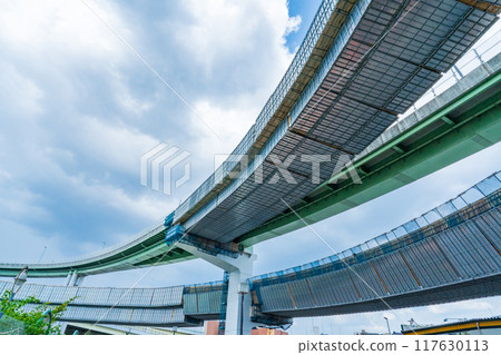 Ebie Junction under construction on the Hanshin Expressway Yodogawa Left Bank Line in Kita-ku, Osaka City 117630113