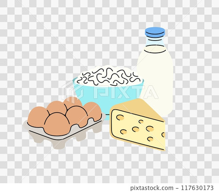 Dairy and fermented milk, graphic design. Food, meal, eggs, cheese and milk, vector design and illustration Dairy and fermented milk, graphic design. Food, meal, eggs, cheese and milk, vector design and illustration 117630173