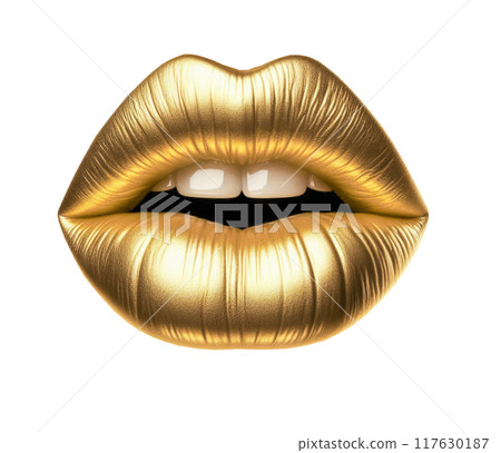 Lips make-up. Beauty high fashion with gold colour gradient lips makeup 117630187