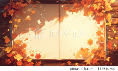 Fallen leaves on an open notebook 117630200