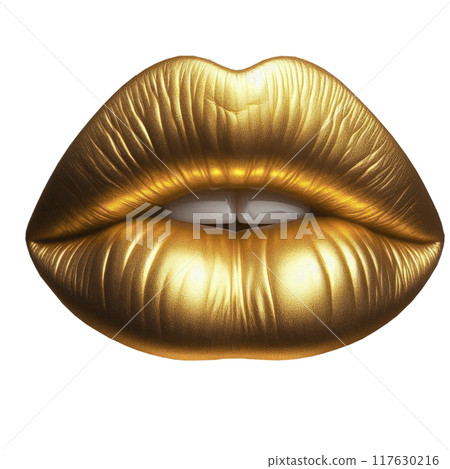 Lips make-up. Beauty high fashion with gold colour gradient lips makeup 117630216
