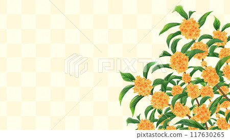 Osmanthus and checkered pattern Autumn frame background 16:9 117630265